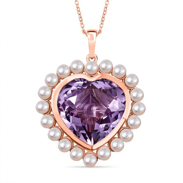 D'Joy AA Rosa Amethyst, S&uuml;&szlig;wasser Perle (3.5mm) Schmuckset ca. 50 cm 925 Silber 750 Ros&eacute;gold Vermeil 20.32 ct