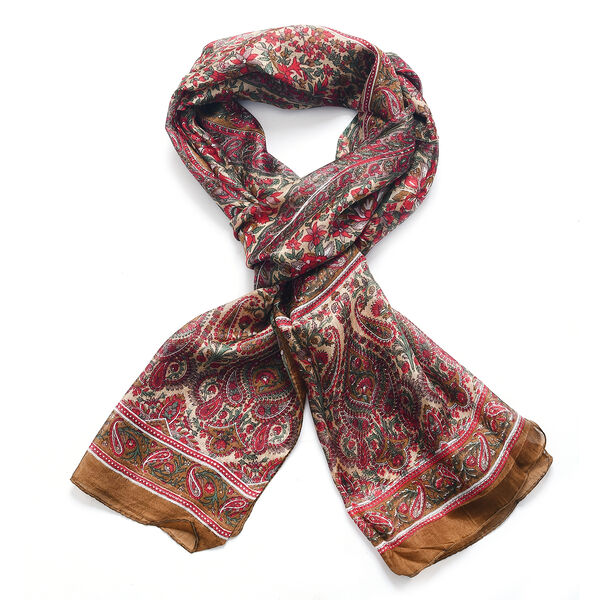 Bedruckter Schal aus 100% Seidensatin, Braun image number 4