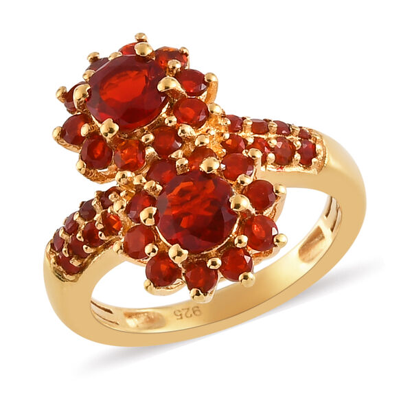 Mexikanischer Kirschfeuer-Opal Bypass Ring 925 Silber vergoldet  ca. 1,44 ct image number 4