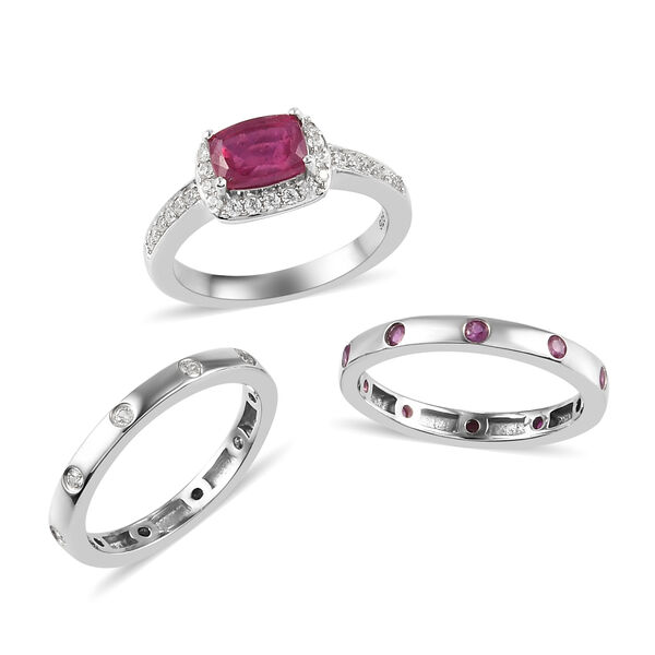 3er-Set - afrikanischer Rubin und Zirkon-Ring in Silber image number 5