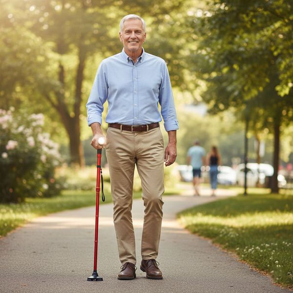 Klappbarer Smart-Walking-Stick mit drehbarem LED-Frontlicht in rot image number 3