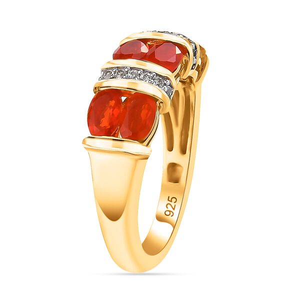 Mexikanischer Kirschfeuer Opal und Zirkon-Ring 925 Silber Gelbgold Vermeil  ca. 1,09 ct image number 5