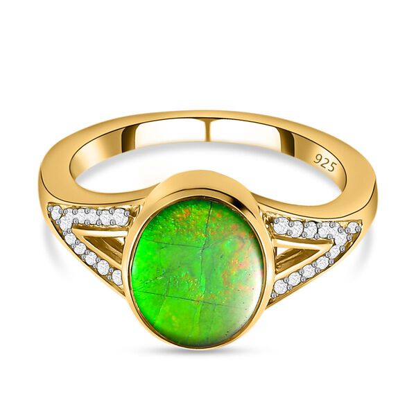 Kanadischer Ammolit und wei&szlig;er Zirkon-Ring, 925 Silber Gelbgold Vermeil (Gr&ouml;&szlig;e 21.00) ca. 2,44 ct