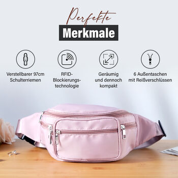 Nylon-G&uuml;rteltasche mit RFID-Schutz, 37x10x13,5cm, Mauve