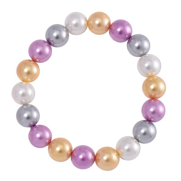 Lila, goldenes, silbernes und weißes Muschelkernperlen-Armband image number 3