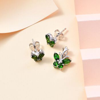 Nat&uuml;rlicher Chromdiopsid Schmuckset 925 Silber rhodiniert ca. 1,68 ct.