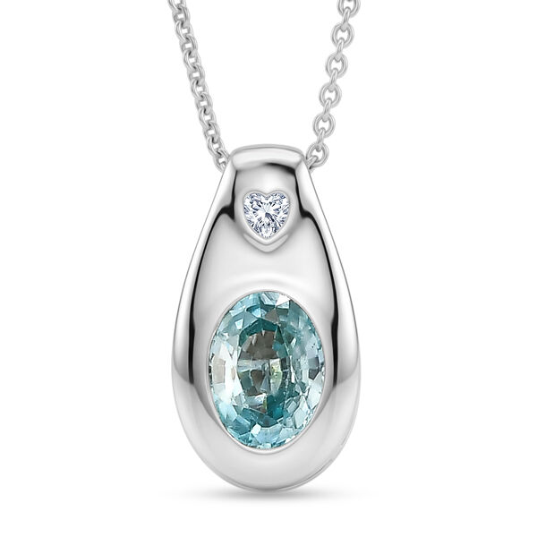D'Joy blauer und wei&szlig;er Zirkon Anh&auml;nger mit 50cm Kette - 1,98 ct.