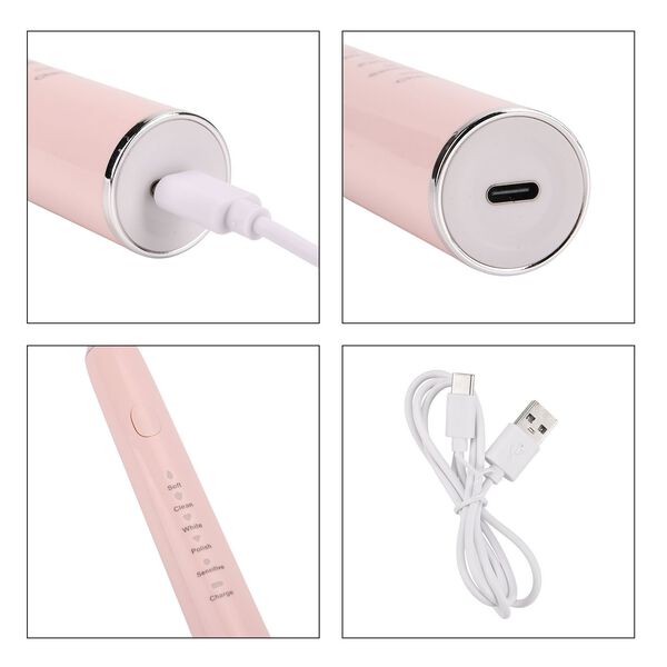 Sonic elektrische Zahnb&uuml;rste mit 3 Zahnb&uuml;rstenk&ouml;pfen und 1 Silikon-Zungenb&uuml;rstenkopf, 24,5x2,5cm, rosa image number 4