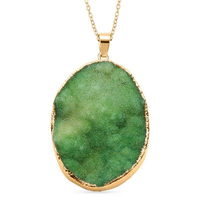Gr&uuml;ner Drusy Quarz Anh&auml;nger mit Kette, Messing, vergoldet