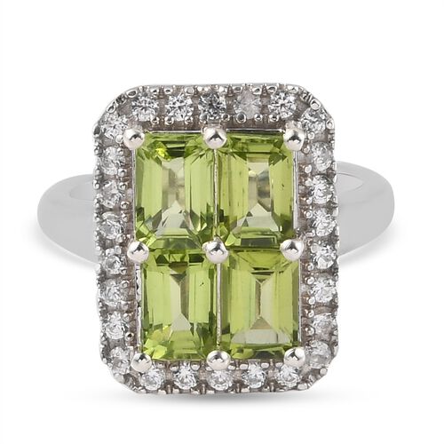 Peridot und Zirkon Ring 925 Silber Platin-Überzug image number 0