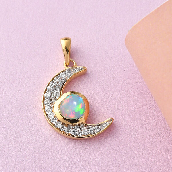 Nat&uuml;rlicher, &auml;thiopischer Opal und Zirkon-Mond-Anh&auml;nger in Silber image number 2