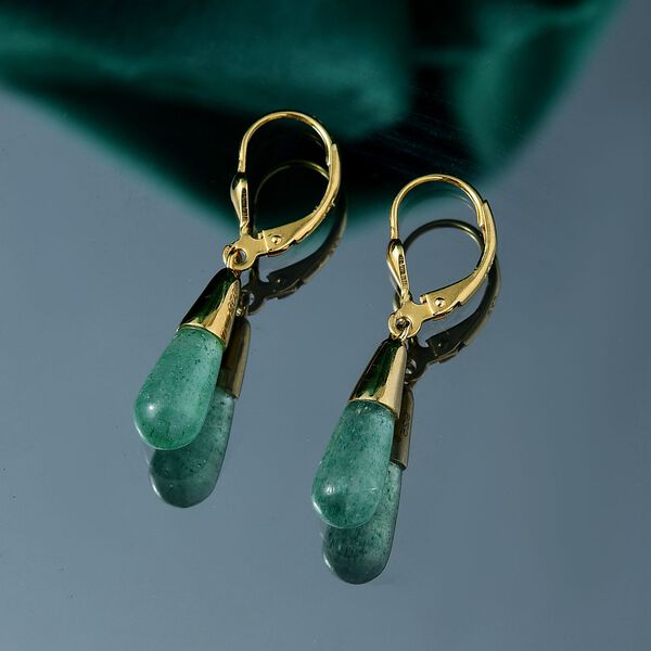 Grüner Aventurin Ohrringe 925 Silber 750 Gelbgold Vermeil ca. 6,69 ct. image number 1