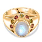 Regenbogen Mondstein, Mehrfarbig-Turmalin Ring Messing (Größe 18.00) ca. 3,72 ct
