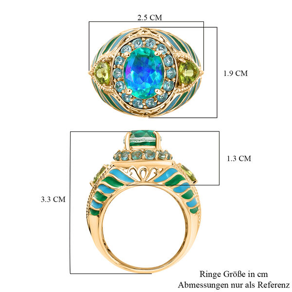 EverTrue Pfau Triplett Quarz, Peridot und blauer Apatit emaillierter Ring - 4,59 ct. image number 6