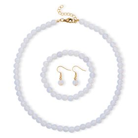 3er Set - Opalite Halskette, Armband und Ohrringe, 316L Edelstahl, Goldfarben, ca. 323.50 ct