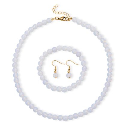 3er Set - Opalite Halskette, Armband und Ohrringe, 316L Edelstahl, Goldfarben, ca. 323.50 ct