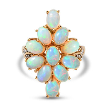 Nat&uuml;rlicher &Auml;thiopischer Opal und Zirkon Ring 925 Silber vergoldet (Gr&ouml;&szlig;e 16.00) ca. 3,67 ct