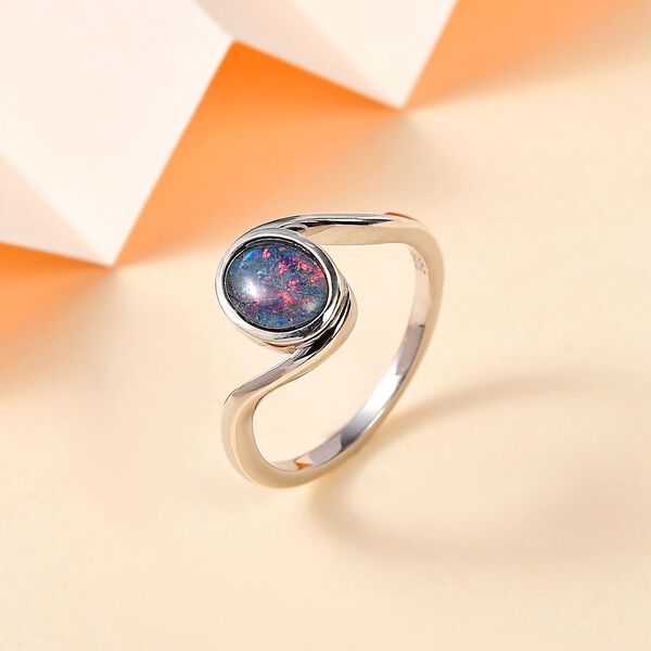 Boulder Opal Triplett Ring, 925 Silber rhodiniert - 0,94 ct. image number 2