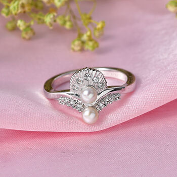 EVER TRUE S&uuml;&szlig;wasser Perle (4 mm), Wei&szlig;er Zirkon Ring Nickelfreies Messing (Gr&ouml;&szlig;e 21.00)