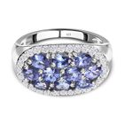 AAA Tansanit, weißer Zirkon Ring, 925 Silber platiniert (Größe 21.00) ca. 2.71 ct