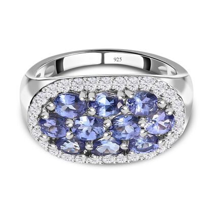 AAA Tansanit, wei&szlig;er Zirkon Ring, 925 Silber platiniert (Gr&ouml;&szlig;e 21.00) ca. 2.71 ct