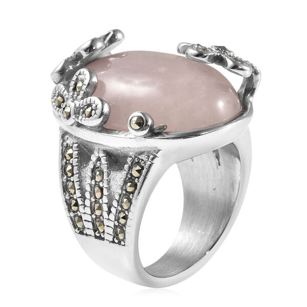 Rosa Quarz und Markasit Ring in Edelstahl image number 4