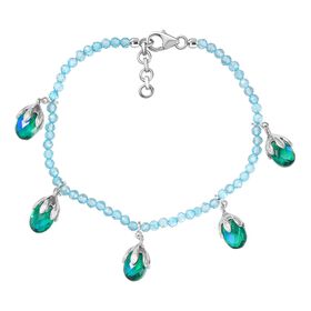 Pfau Triplett Quarz und blaues Apatit Armband, 19 cm - 24,63 ct.