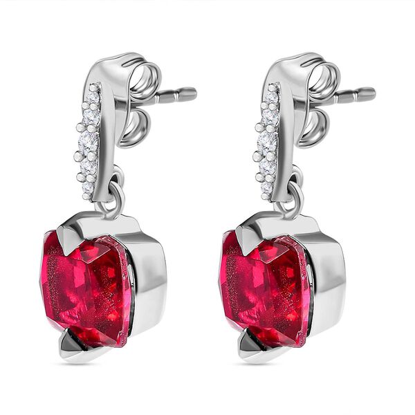 Magenta Rosa Quarz Triplette, weißer Zirkon Ohrringe, 925 Silber platiniert ca. 5.19 ct image number 3