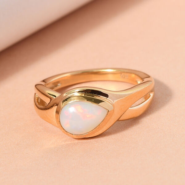 Nat&uuml;rlicher &Auml;thiopischer Opal Ring 925 Silber vergoldet  ca. 0,79 ct image number 2