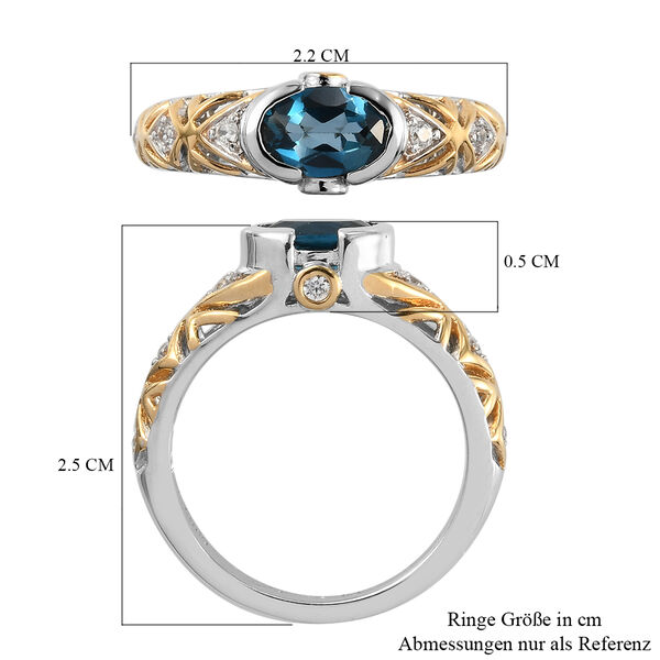 London Blau Topas und Zirkon Ring 925 Silber Bicolor  ca. 0,90 ct image number 7