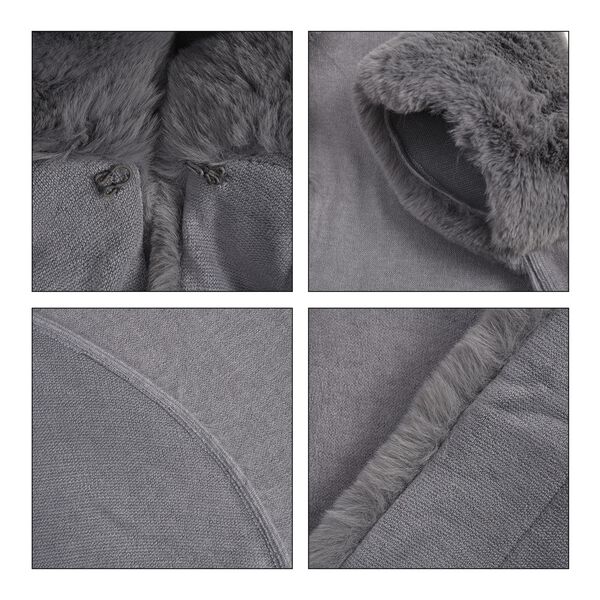 LA MAREY langer Mantel mit Kunstfellrand, Grau image number 7