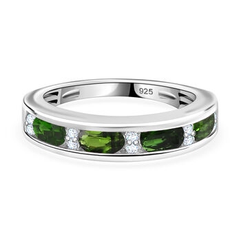 Nat&uuml;rlicher Chromdiopsid, Wei&szlig;er Zirkon Ring 925 Silber rhodiniert (Gr&ouml;&szlig;e 17.00) ca. 1,19 ct