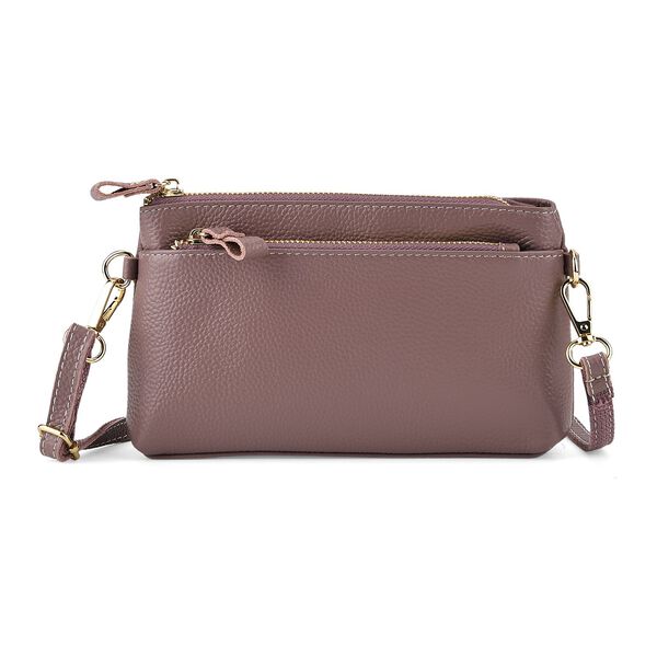 Echtleder Crossbody Tasche, mehrere Rei&szlig;verschlussf&auml;cher, verstellbarer Schulterriemen, 21,5x4x13cm, Violett