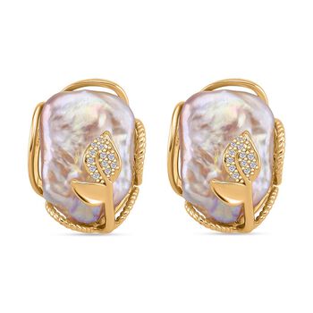 Lila Keshi Perle und wei&szlig;e Zirkonia Ohrringe