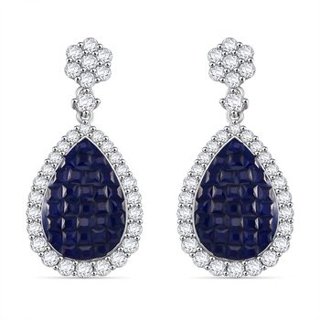 Saphir-Farbe und wei&szlig;e Zirkonia Ohrringe