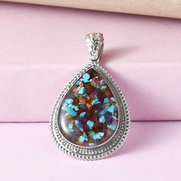 Mehrfarbiger Edelstein-Anh&auml;nger, Edelstahl ca. 12.00 ct image number 2