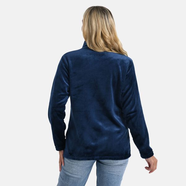 LA MAREY - Velvet Kuschel Jacke mit Rei&szlig;verschluss und Taschen, Marineblau, L / XL image number 2