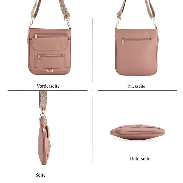 Crossbody-Tasche mit gewebtem Schulterriemen und Reißverschlussfächern, 24x28 cm, Rosa image number 5