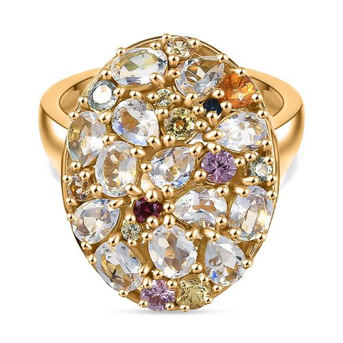 D joy AAA Premium Malagasy Regenbogen Mondstein Ring 925 Silber 750 Gelbgold Vermeil (Größe 16.00) ca. 2,49 ct image number 0
