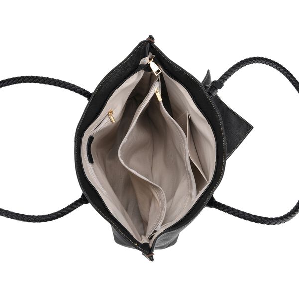 2er-Set Echtleder-Shopper, stilvolle Handtaschen mit passendem Rei&szlig;verschluss-Etui, Schwarz image number 6