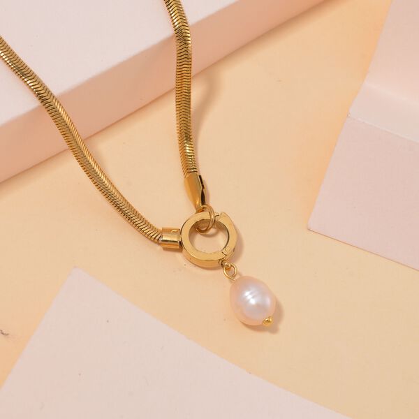 Wei&szlig;e S&uuml;&szlig;wasser Perle Halskette ca. 50 cm Reiner Edelstahl IP-Goldfarbe image number 1