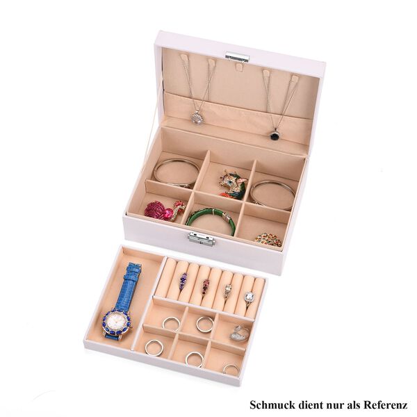 Schmuckkasten mit 2 Ebenen, Schloss und Schlüssel, herausnehmbarer Einsatz, 22,8 x 17 x 9 cm, Pink