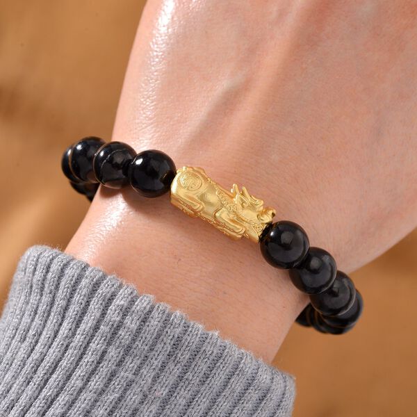 Shungit Armband, flexibel, 925 Silber vergoldet ca. 125.00 ct image number 2