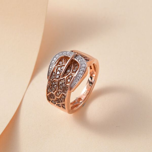 Nat&uuml;rlicher Champagner Diamant Ring 925 Silber 750 Ros&eacute;gold Vermeil (Gr&ouml;&szlig;e 18.00) ca. 0,50 ct image number 2