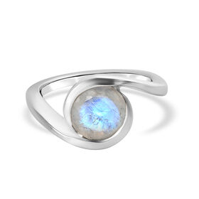 Premium Regenbogen Mondstein Solitär Ring 925 Silber platiniert  ca. 1,81 ct