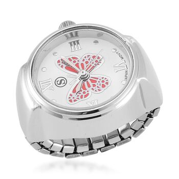 Neueinf&uuml;hrung- STRADA Japanisches Uhrwerk, Wasserdicht Rot Schmetterlingsmuster Biegsame Fingeruhr aus reinem 316L Edelstahl