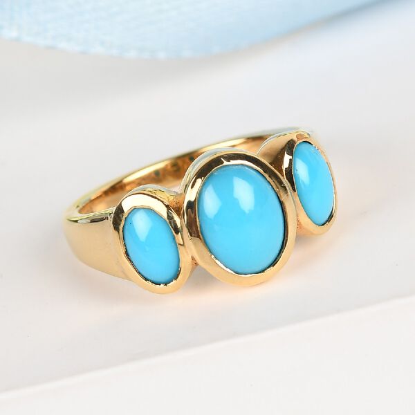 Natürlicher Sleeping Beauty Türkis Ring 925 Silber 585 Vergoldet image number 6