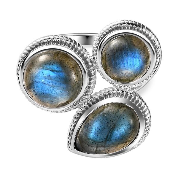 AAA Labradorit Ring, 925 Silber platiniert (Gr&ouml;&szlig;e 19.00) ca. 10.07 ct