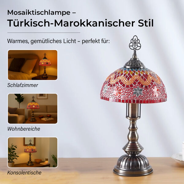 T&uuml;rkische Mosaik-Tischlampe im marokkanischen Stil, handgefertigt, 17&times;28 cm, Mehrfarbig image number 2
