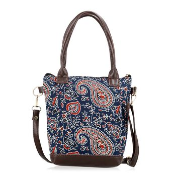 Crossbody Baumwolle, Blockprint, 25.4 x 23 cm, Blau
